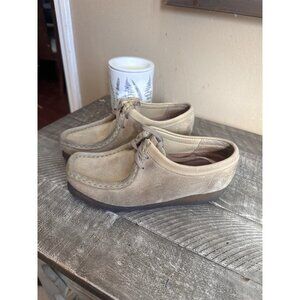 Clarks Wallabee Shoes Womens Size 6m Beige Suede Moc Toe Crepe Sole 35395